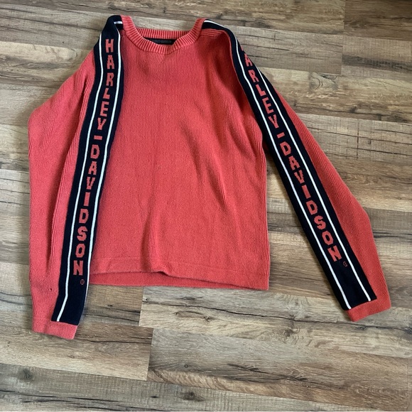 Harley Davidson thick stitch orange black womans long sleeve sweater size large - Picture 2 of 8